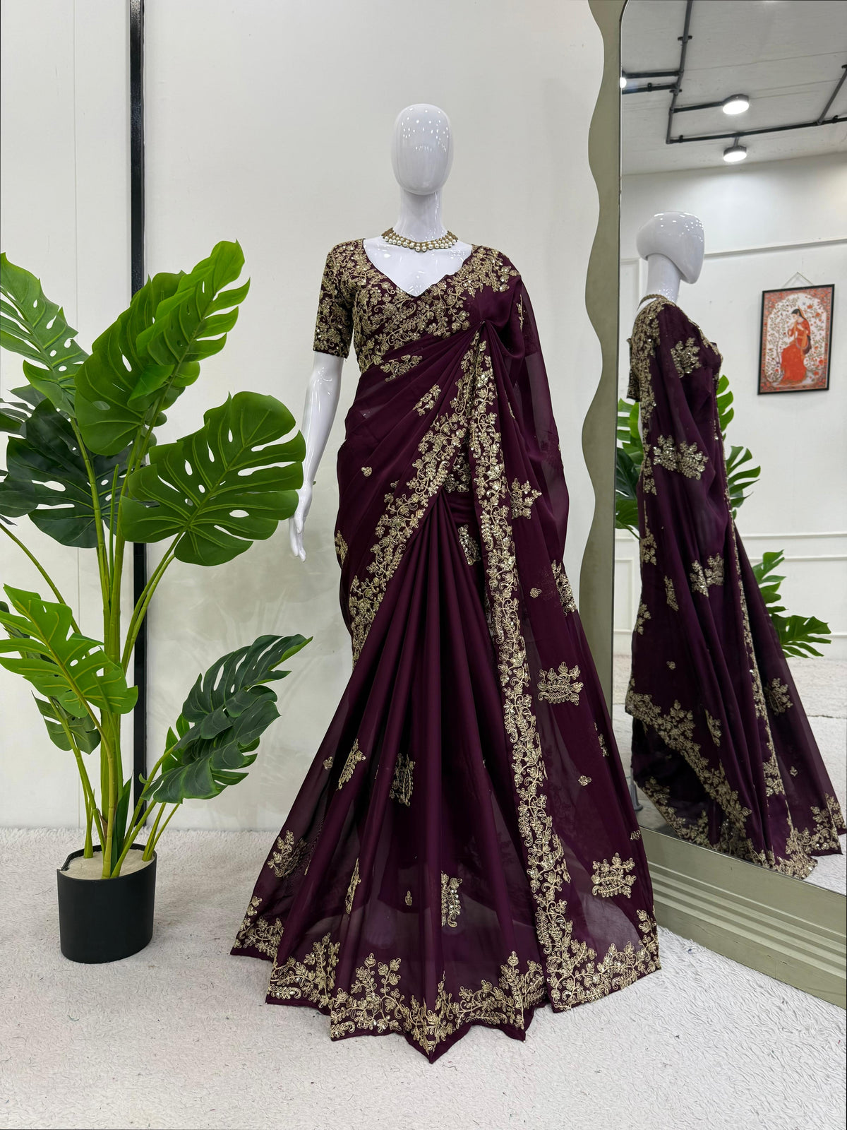 Purple Color Embroidered Designer Saree