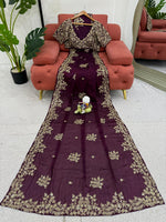 Purple Color Embroidered Designer Saree
