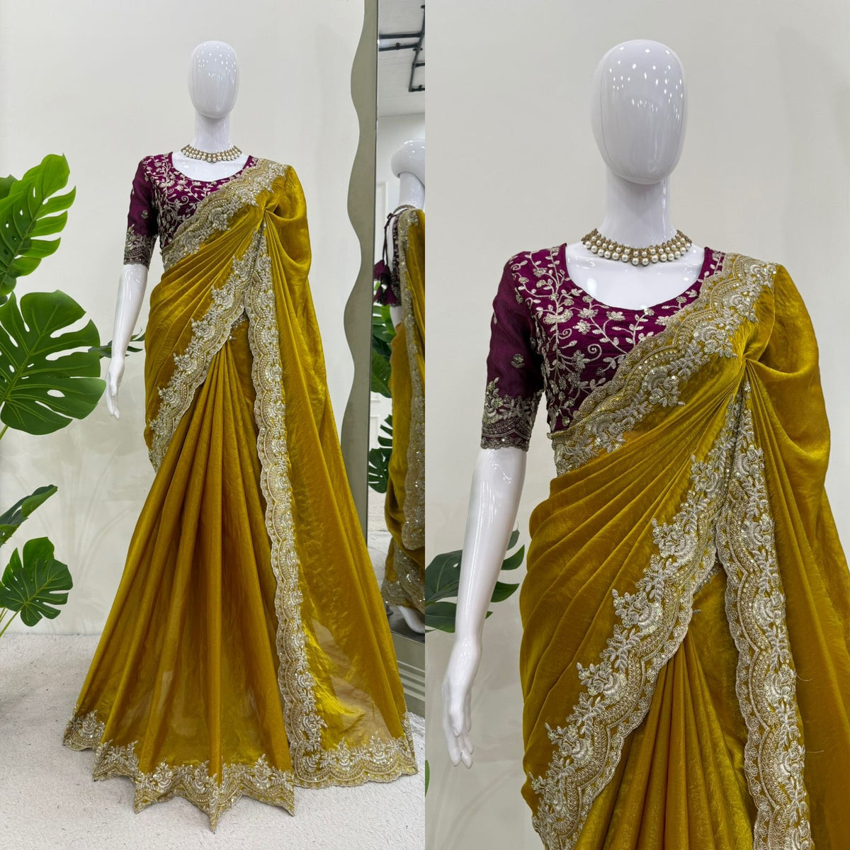 Yellow Color Designer Party Wear Saree