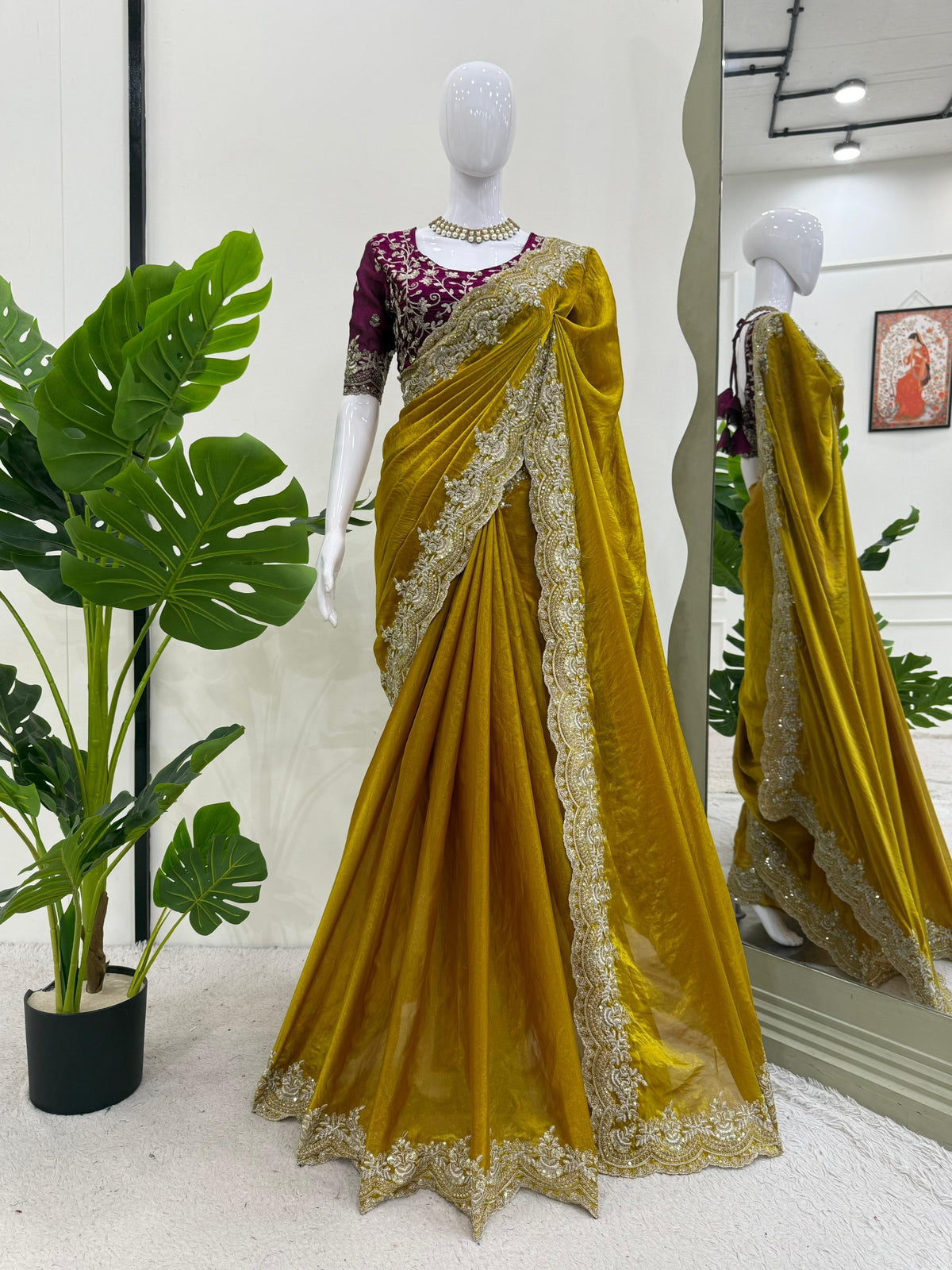 Yellow Color Designer Party Wear Saree