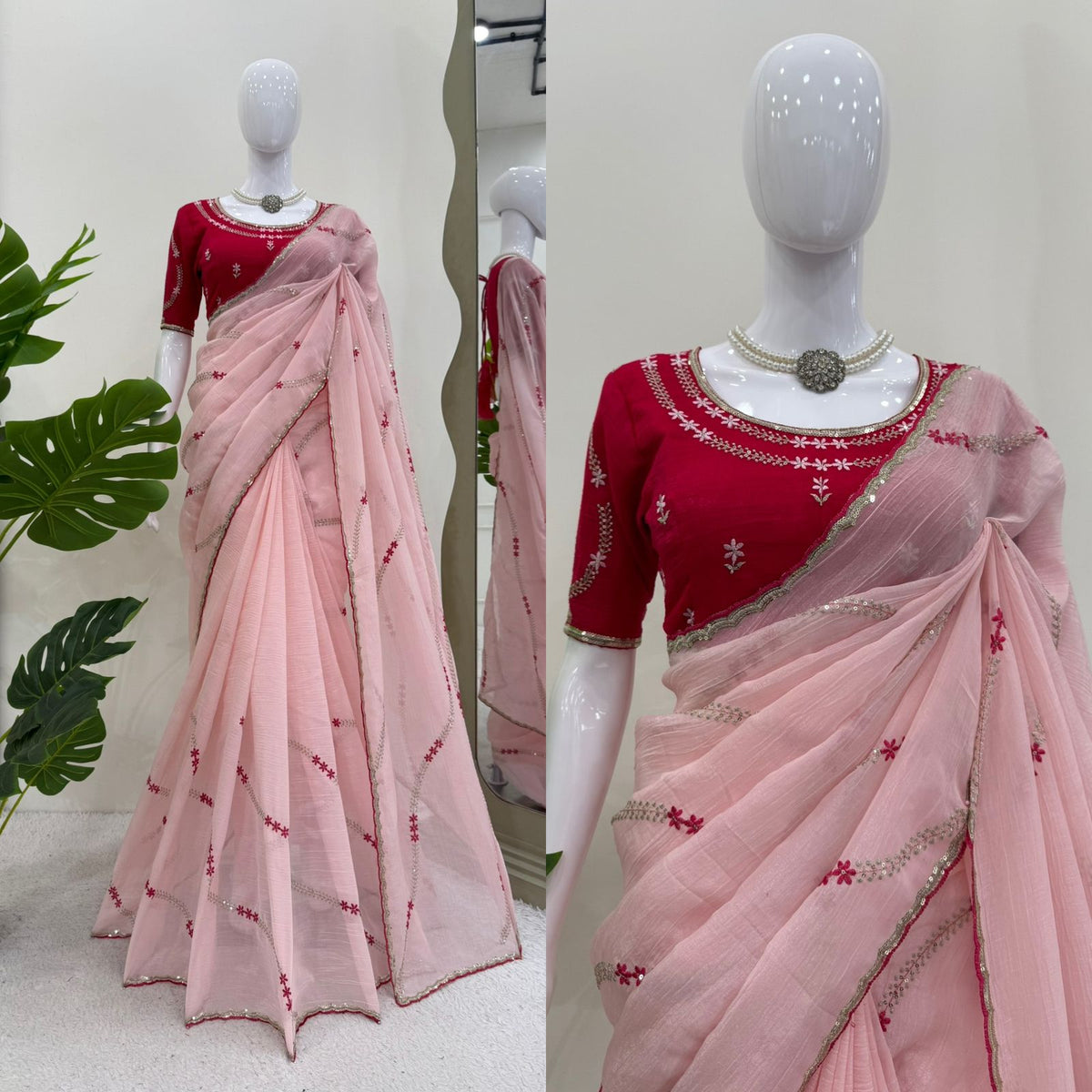 Baby Pink Color Embroidered Silk Designer Saree