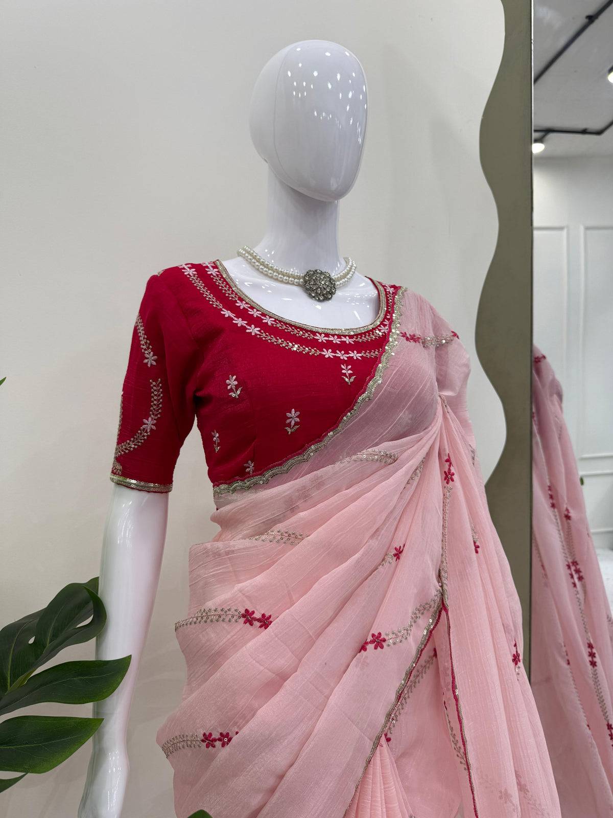 Baby Pink Color Embroidered Silk Designer Saree