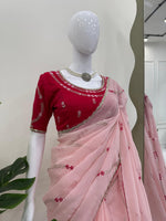 Baby Pink Color Embroidered Silk Designer Saree