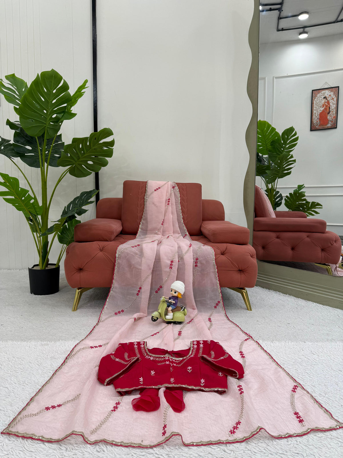 Baby Pink Color Embroidered Silk Designer Saree