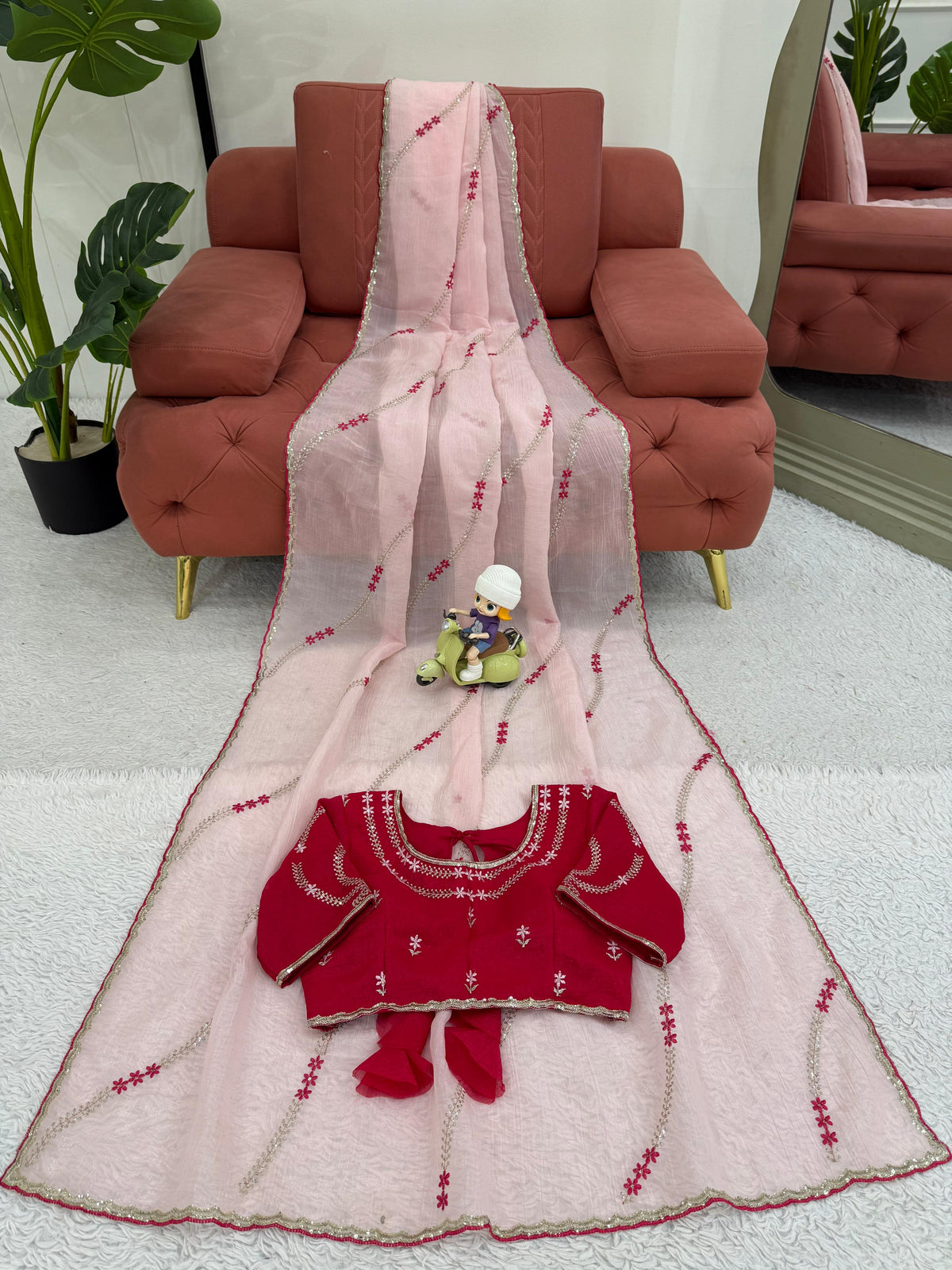 Baby Pink Color Embroidered Silk Designer Saree