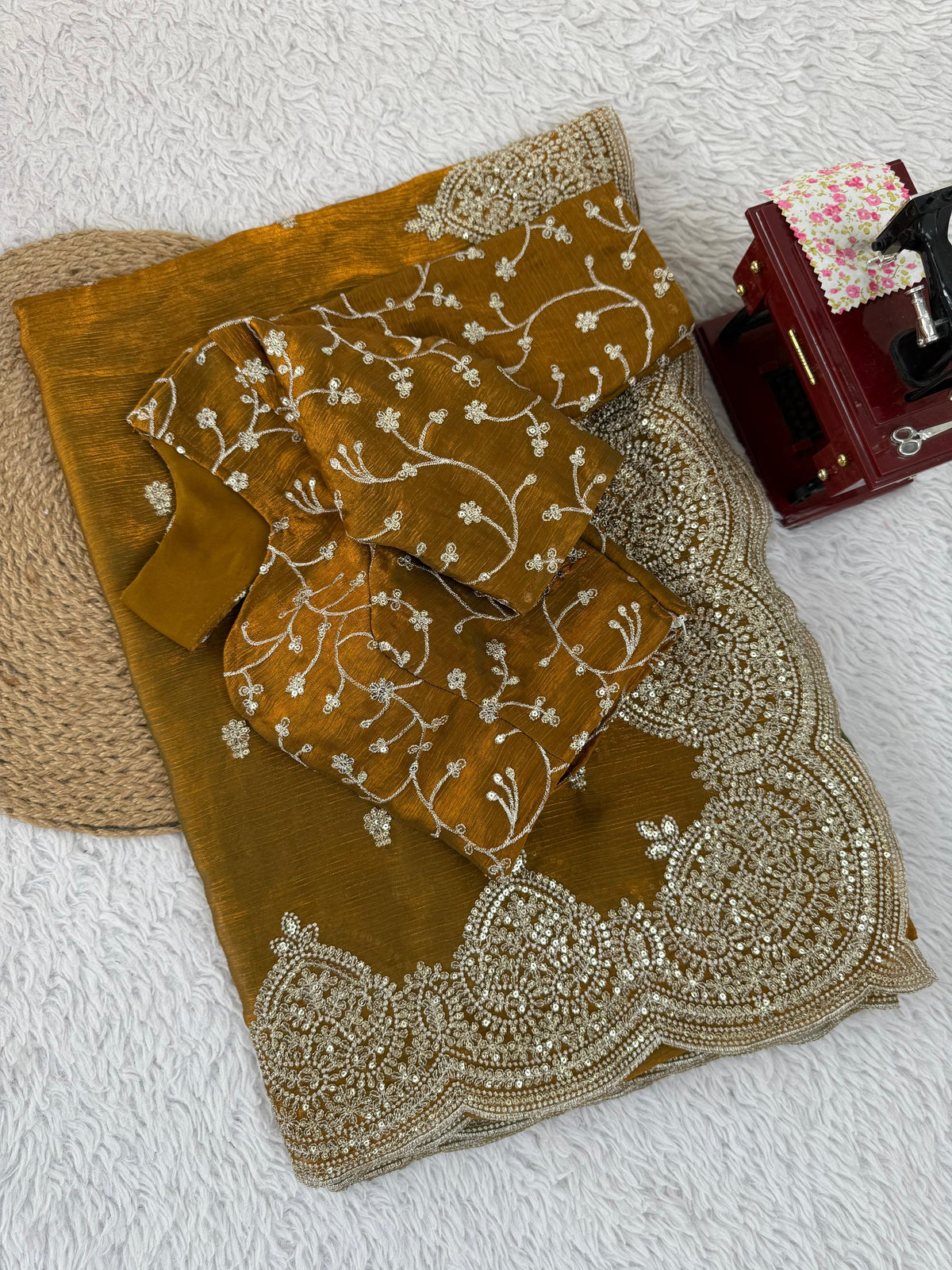 Yellow Color Chiffon Designer Party Wear Saree