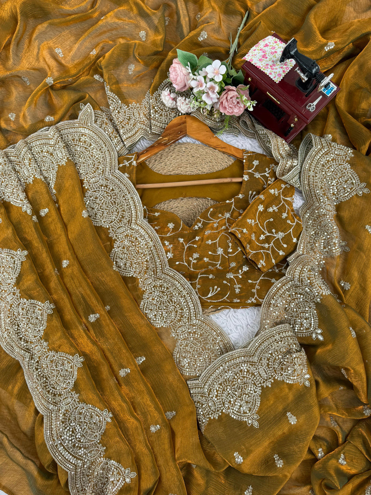 Yellow Color Chiffon Designer Party Wear Saree