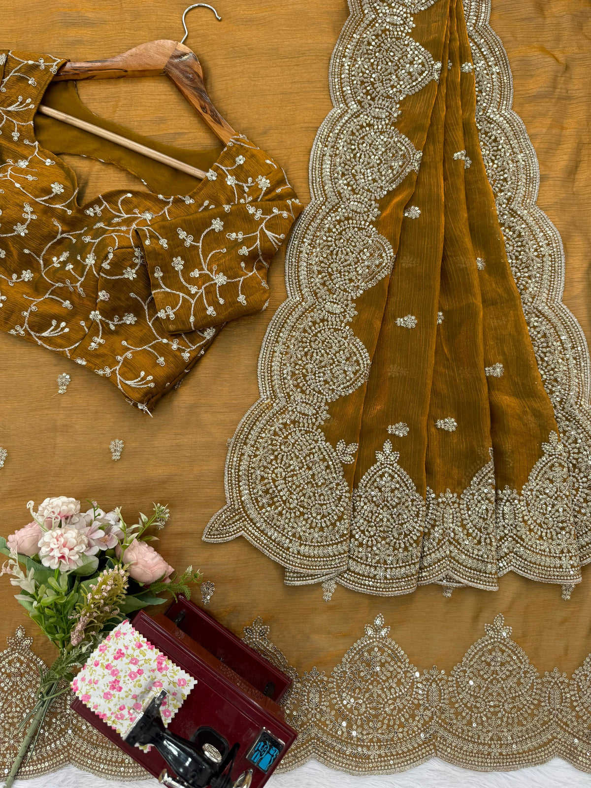 Yellow Color Chiffon Designer Party Wear Saree