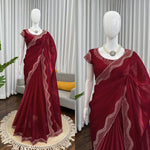 Maroon Color Designer Jimmy Chu Saree with Intricate Hot Fix Work