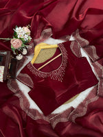 Maroon Color Designer Jimmy Chu Saree with Intricate Hot Fix Work