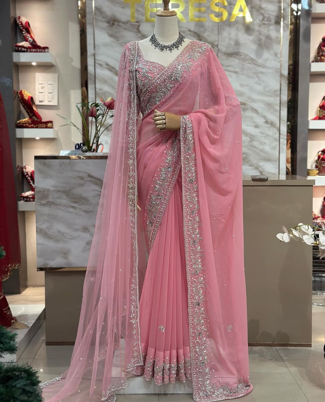 Baby Pink Color Designer Georgette Saree