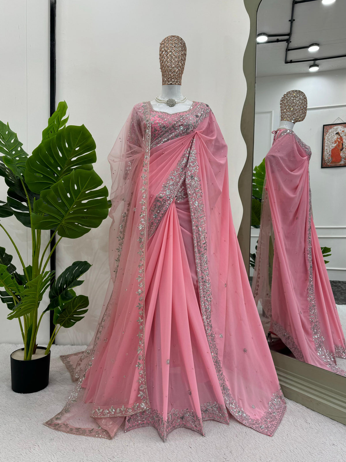 Baby Pink Color Designer Georgette Saree