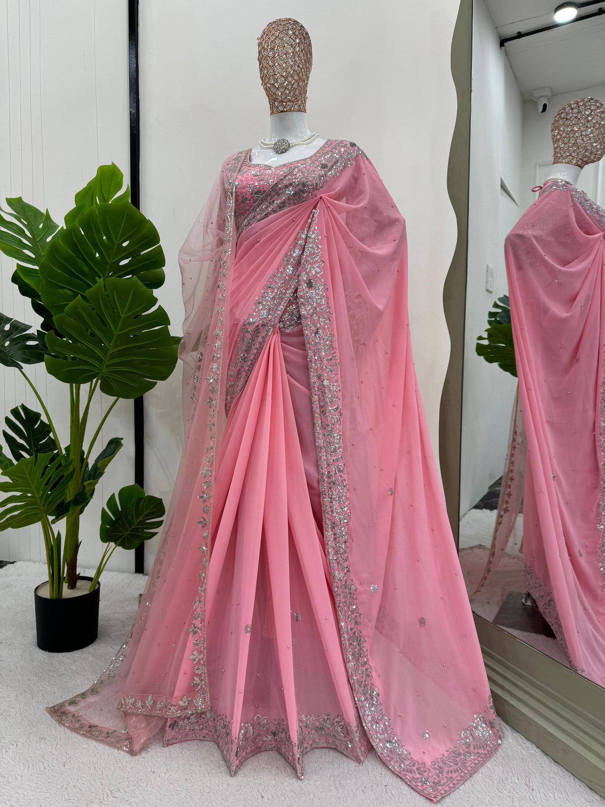 Baby Pink Color Designer Georgette Saree