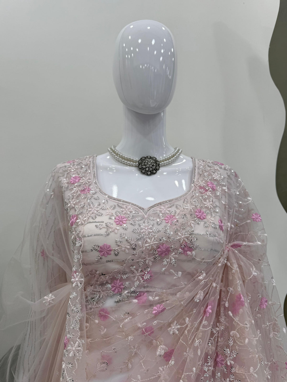 Light Pink Soft Net Party Wear Designer Saree
