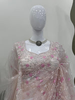 Light Pink Soft Net Party Wear Designer Saree
