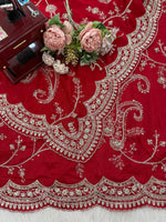 Red Color Embroidered Georgette Wedding Saree