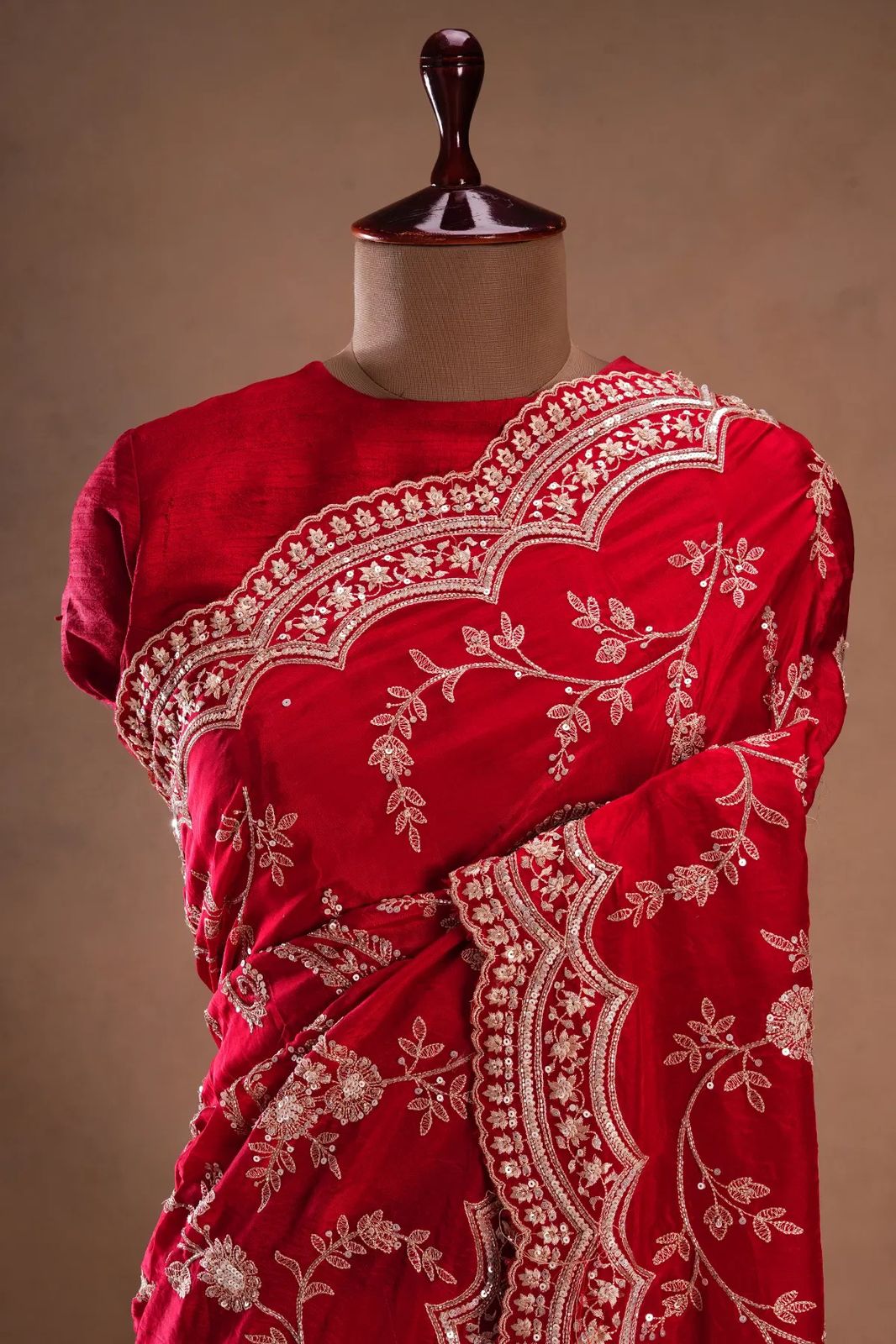 Red Color Embroidered Georgette Wedding Saree