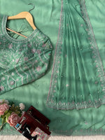 Sea Green Color Georgette Designer Saree