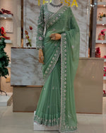 Sea Green Color Georgette Designer Saree