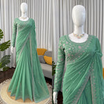 Sea Green Color Georgette Designer Saree