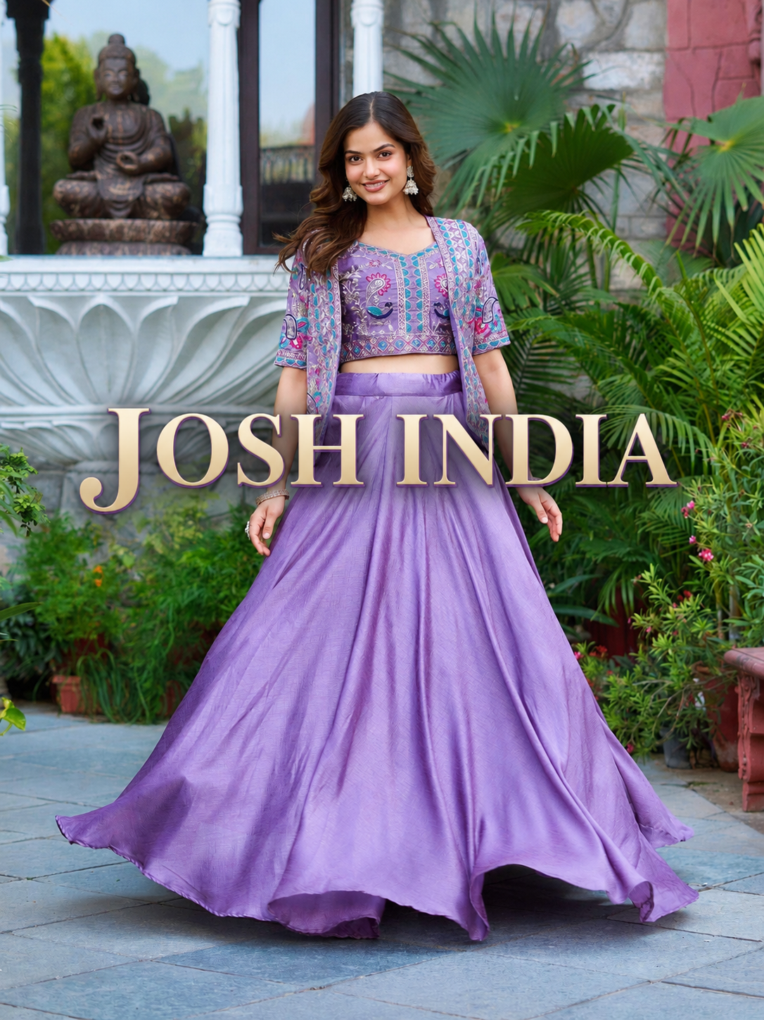Lavender Vichitra Lehenga Choli with Embroidery Koti Set
