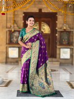 Two Tone Woven Design Silk Blend Paithani Saree