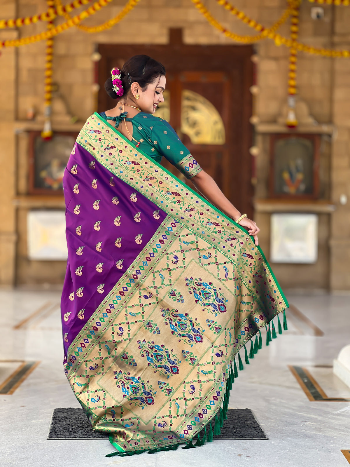 Two Tone Woven Design Silk Blend Paithani Saree