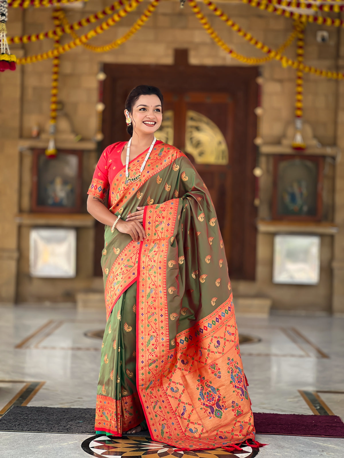 Two Tone Woven Design Silk Blend Paithani Saree