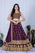 Purple Color Golden EmbroideredLehenga Choli
