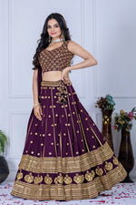 Purple Color Golden EmbroideredLehenga Choli
