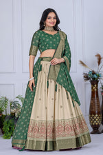 Cream With Green Color Designer Jacquard Border Lehenga Choli