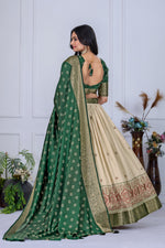 Cream With Green Color Designer Jacquard Border Lehenga Choli