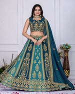 Gray With Blue Color Embroidered Designer Lehenga