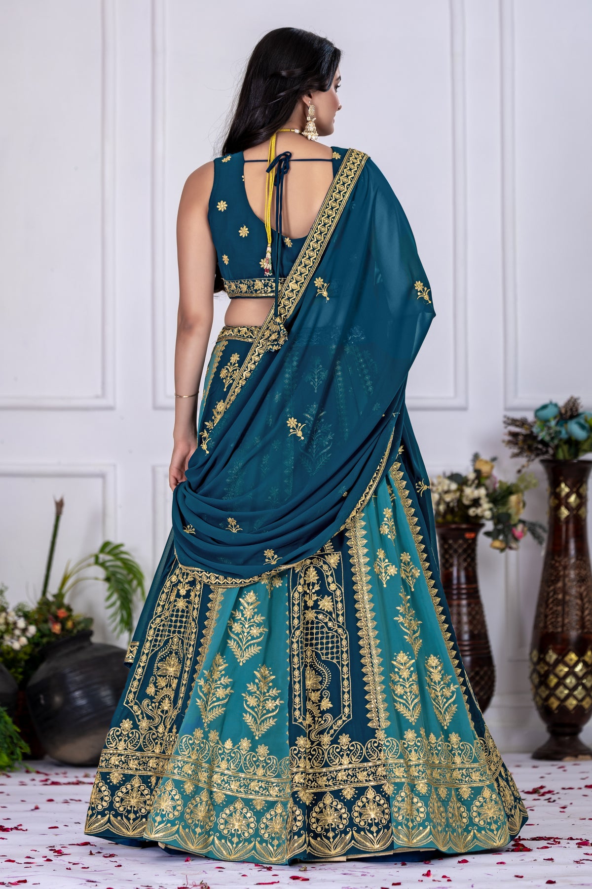 Gray With Blue Color Embroidered Designer Lehenga