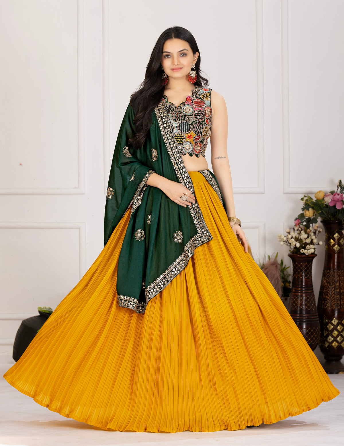 Yellow with green Color Designer Lehenga Choli