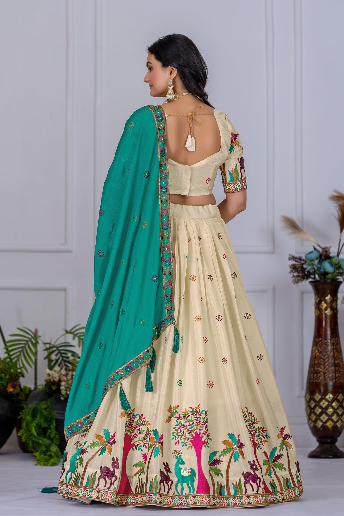 Cream Color Heavy Chinon Silk Designer Lehenga Choli