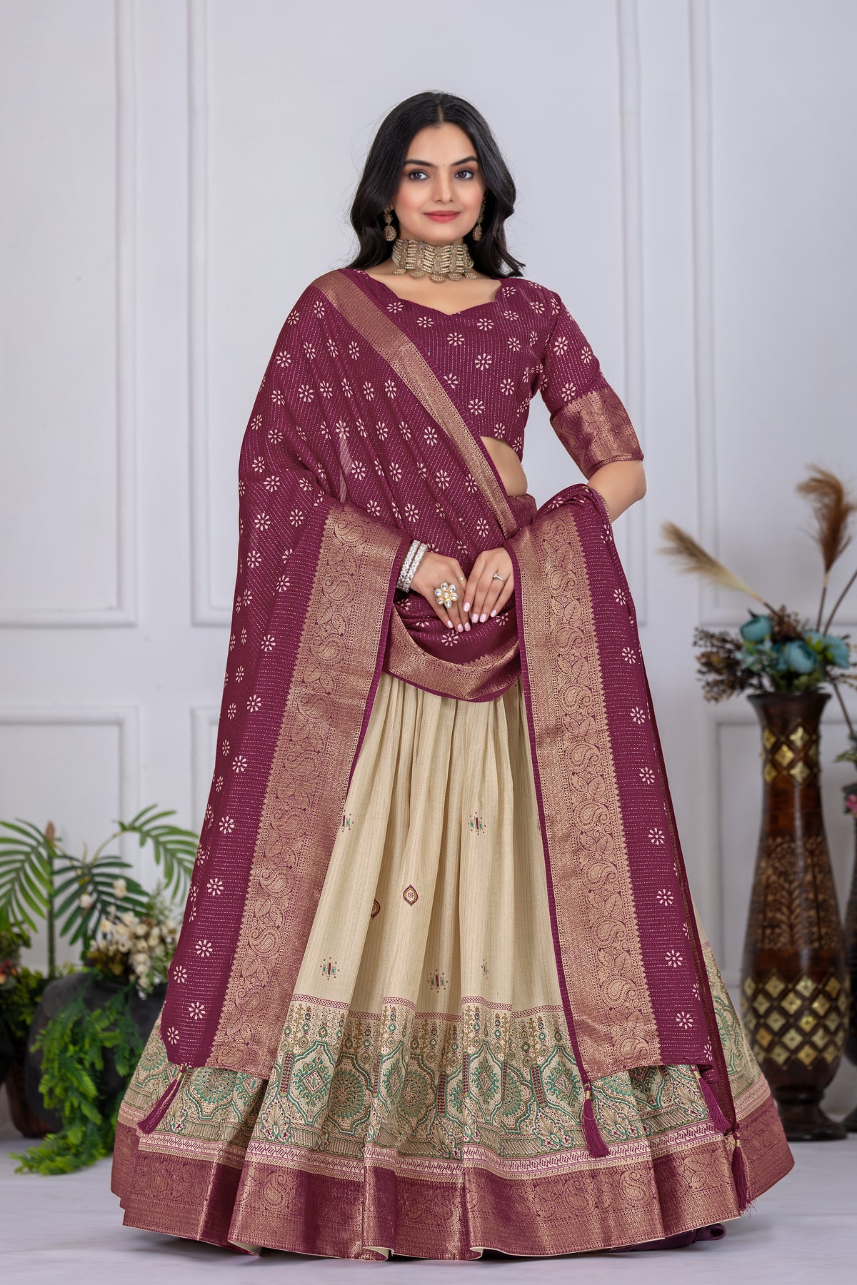 Purple and Cream Color Designer Lehenga Choli
