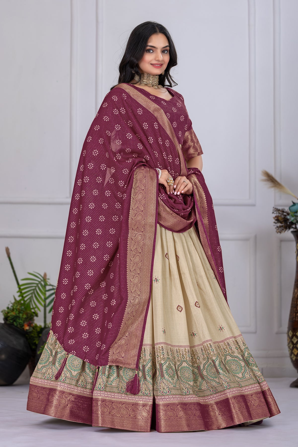 Purple and Cream Color Designer Lehenga Choli