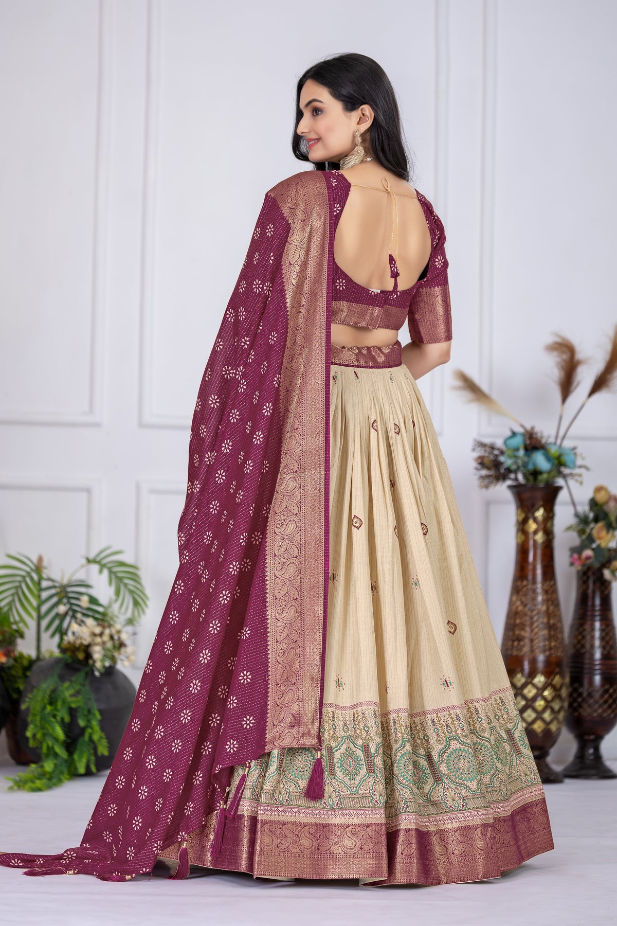 Purple and Cream Color Designer Lehenga Choli
