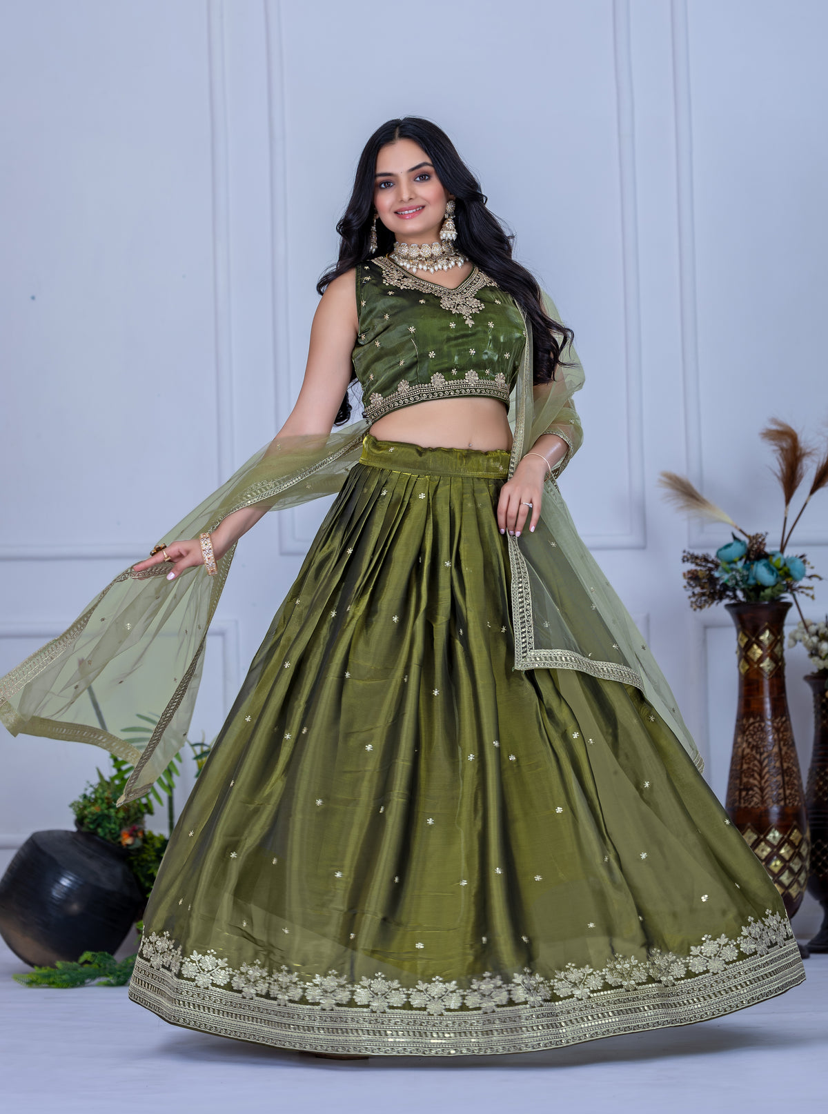 Mahendi Color Designer Silk Lehenga Choli