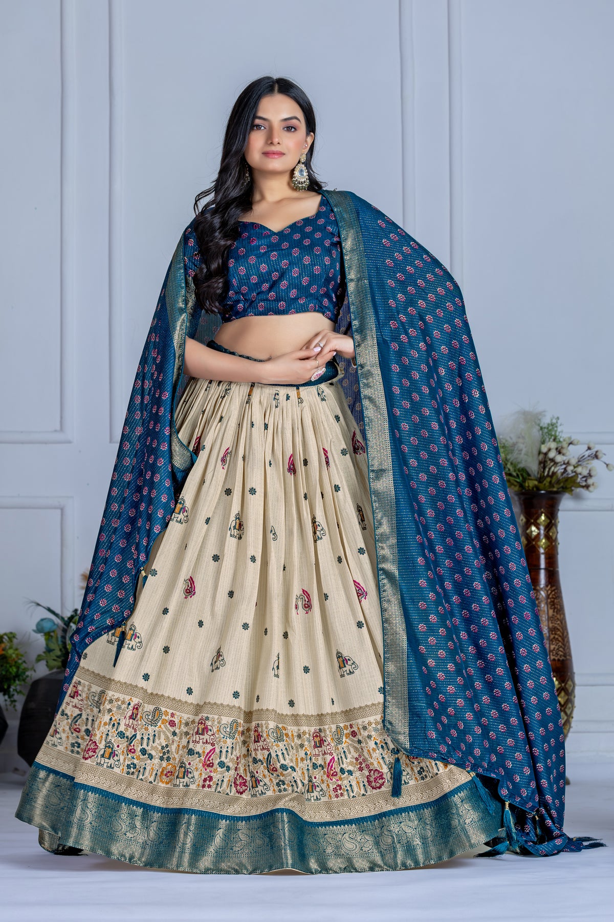 Blue With Cream Color Designer Lehenga Choli