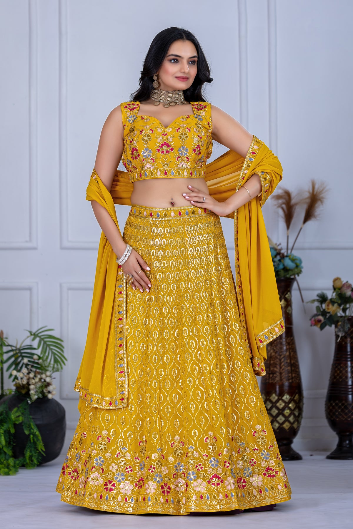 Yellow Color Designer Georgette Lehenga Choli