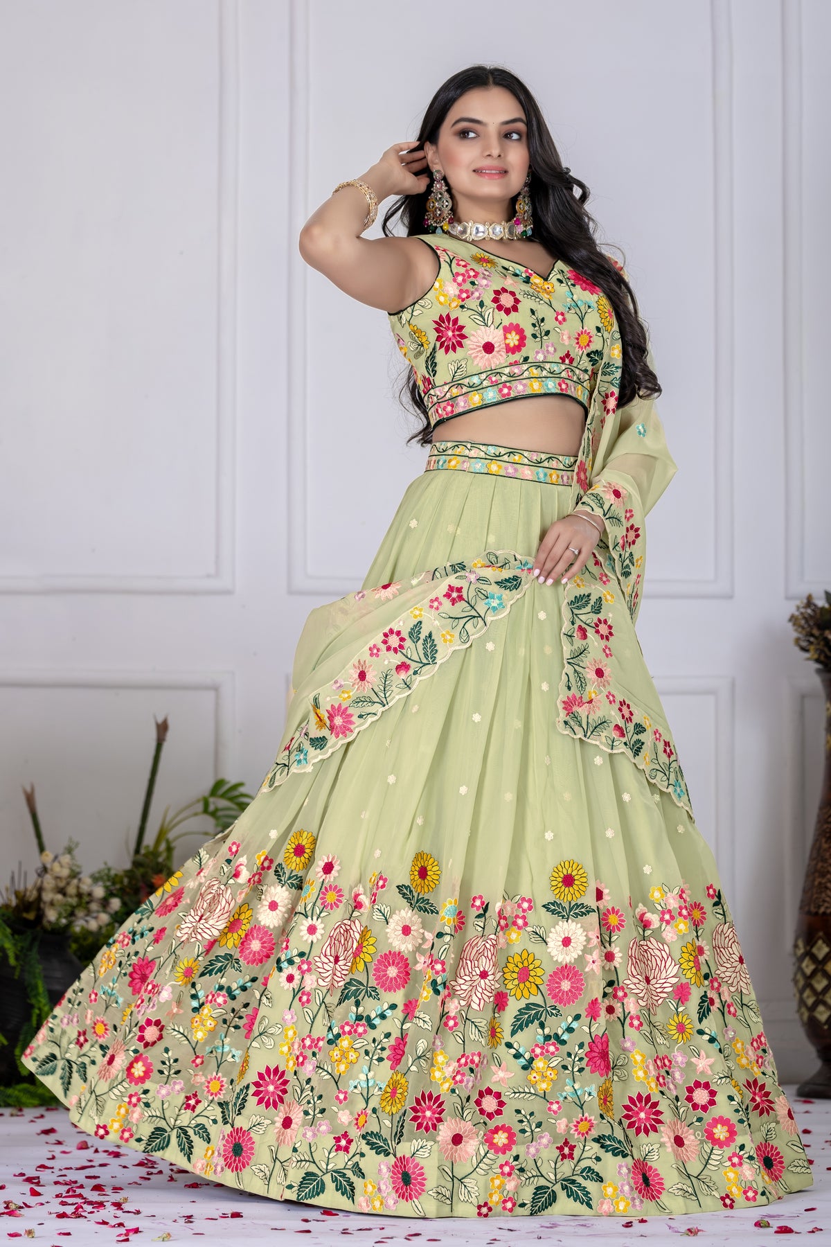 Pastel green Color Designer Thread Embroidered Lehenga Choli
