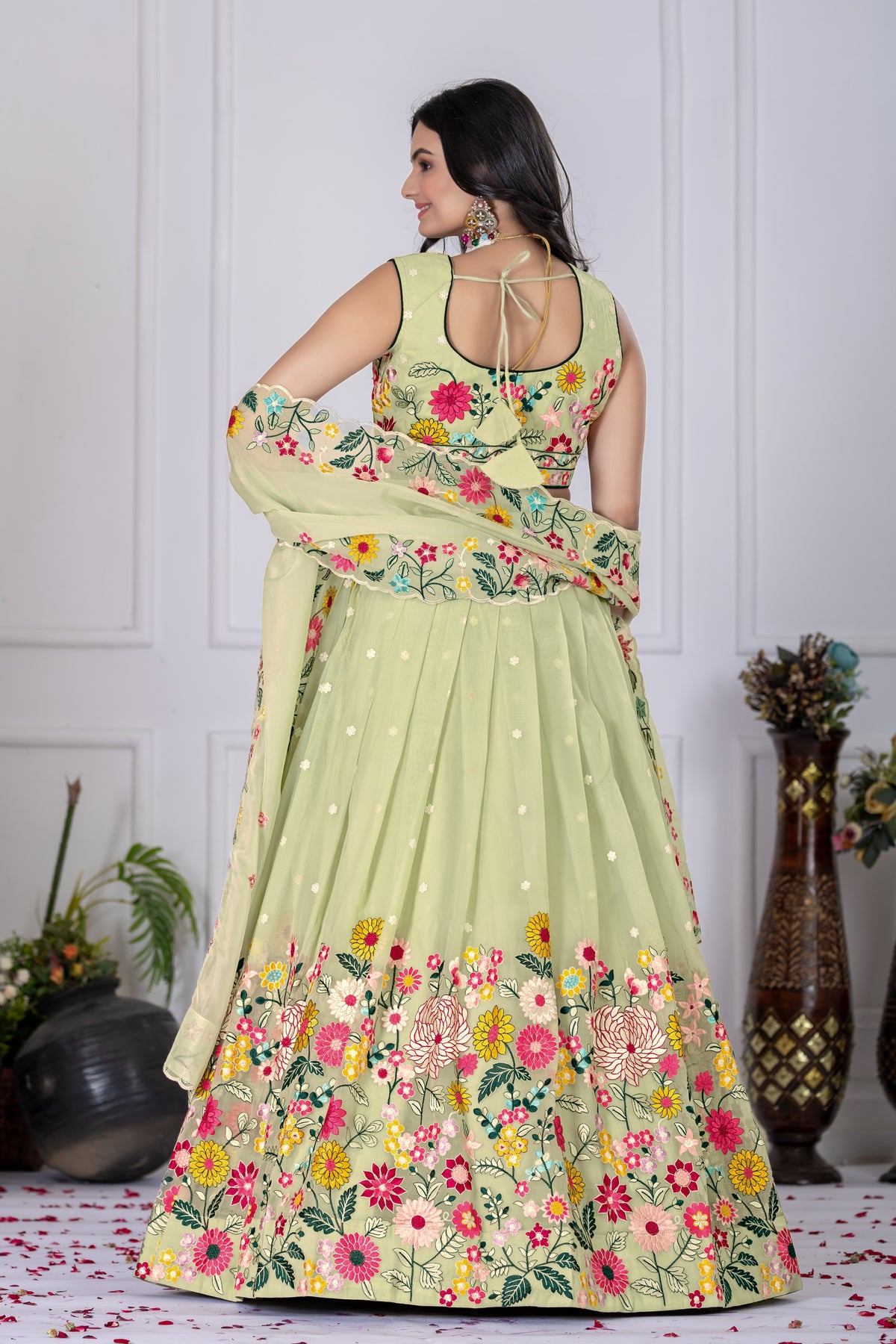 Pastel green Color Designer Thread Embroidered Lehenga Choli
