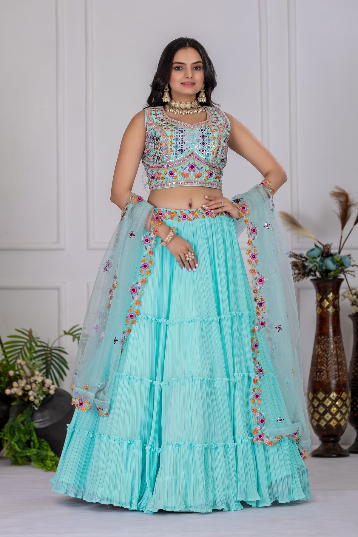 Sky Blue Color Designer Fox Lehenga Choli