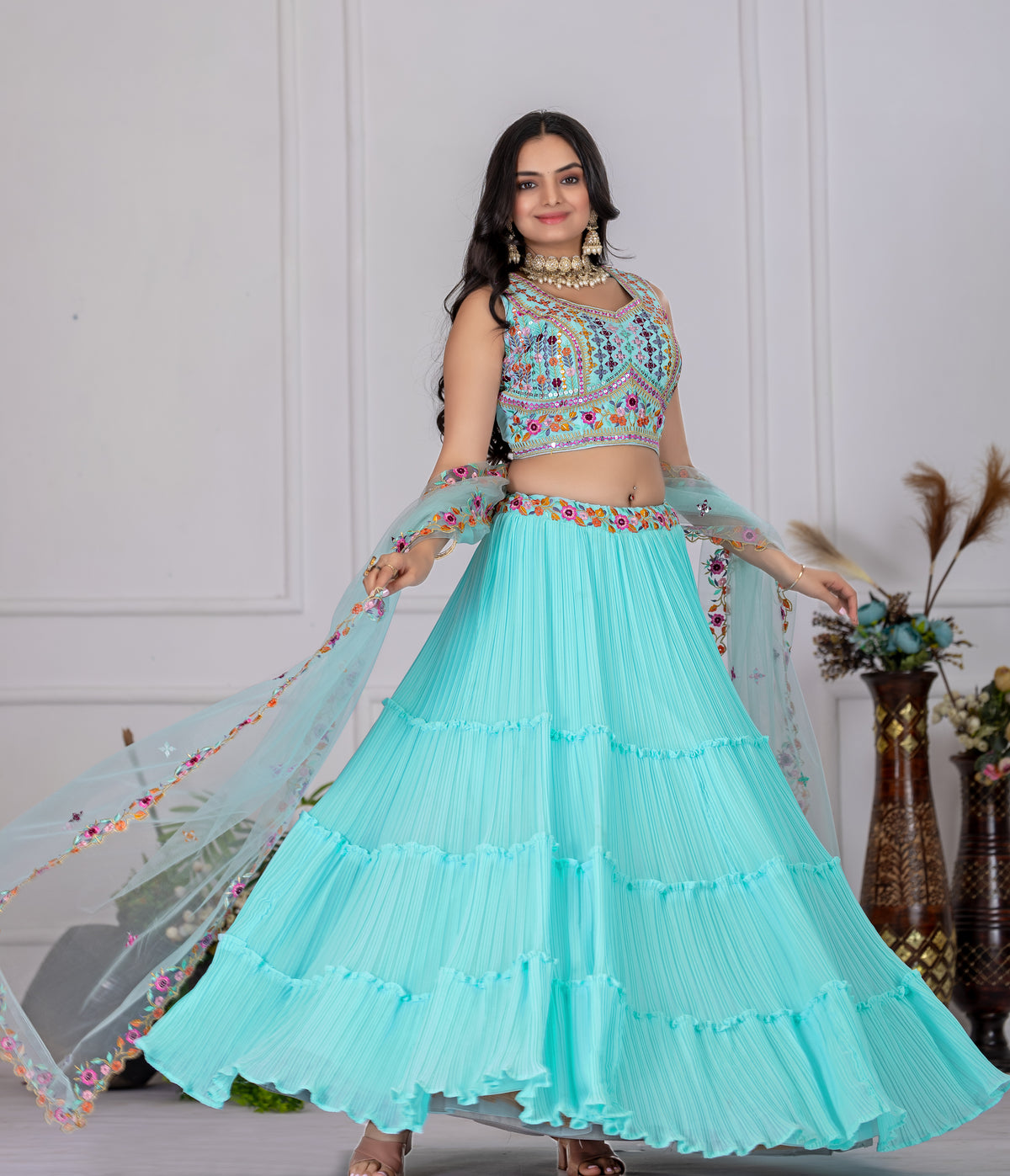 Sky Blue Color Designer Fox Lehenga Choli