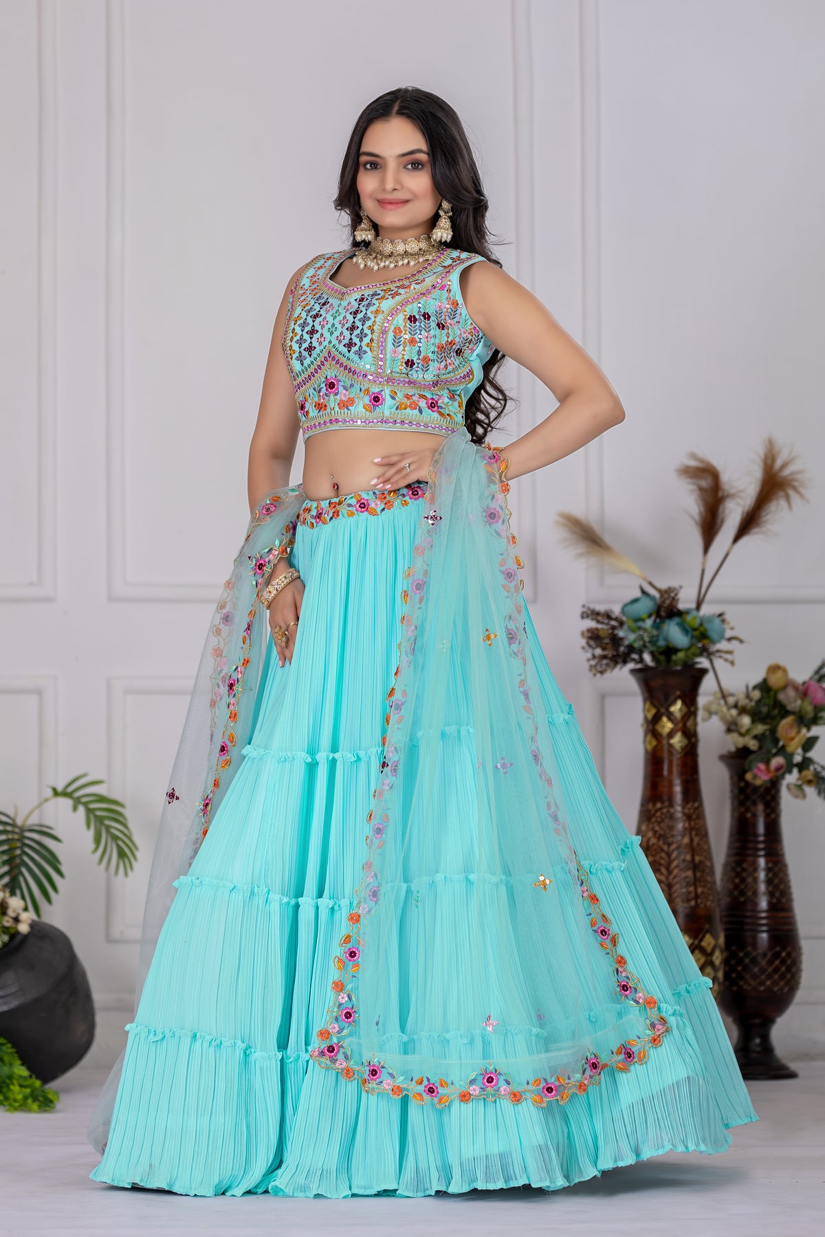 Sky Blue Color Designer Fox Lehenga Choli