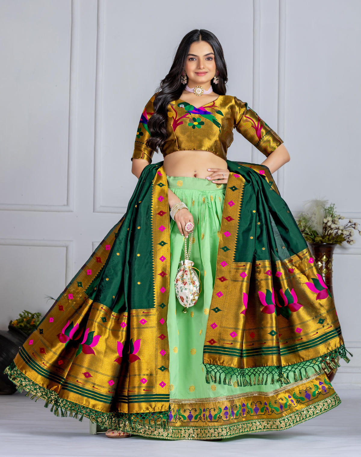 Pastel Green Color Jacquard Silk Lehenga Choli