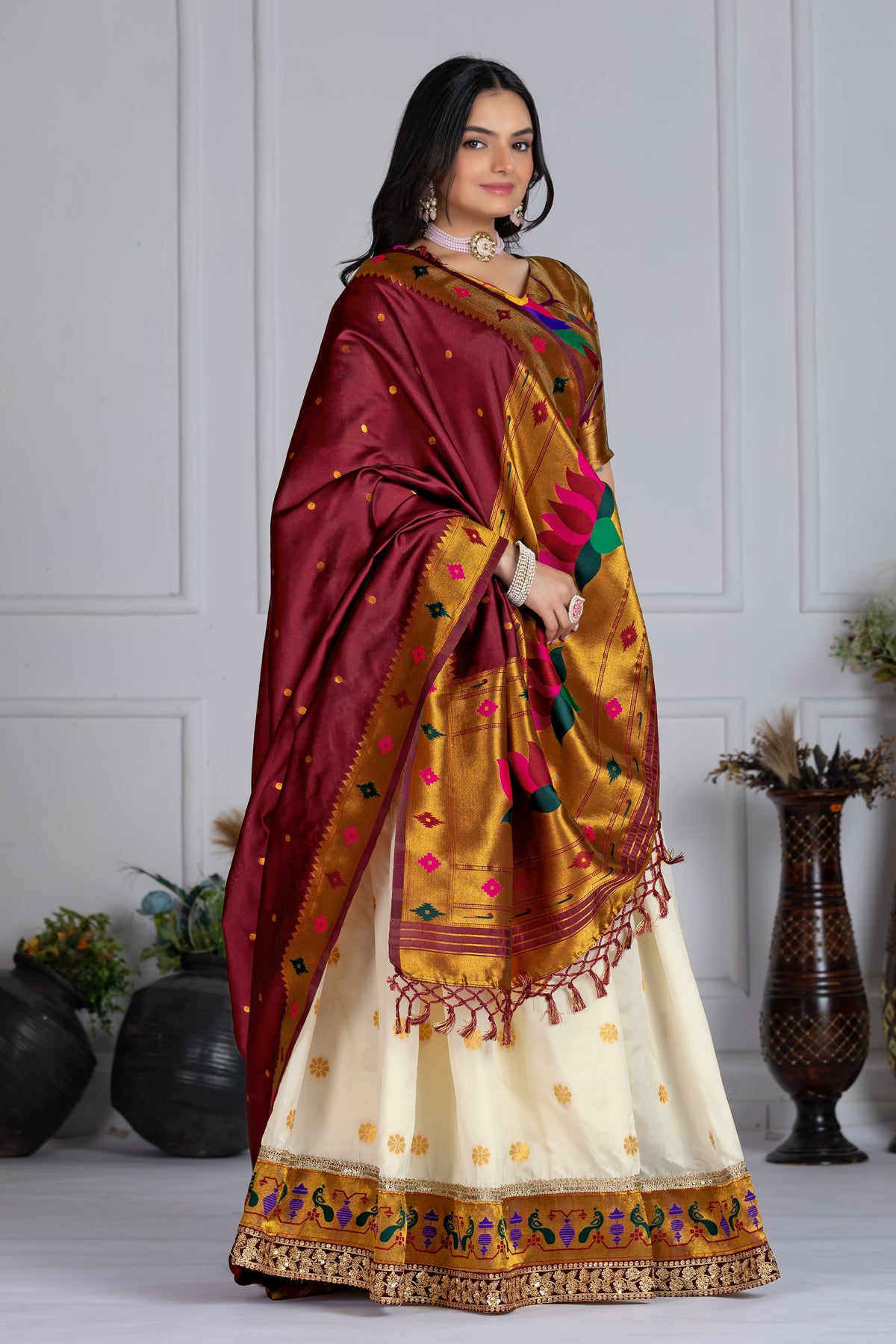 Off White Color Jacquard Silk Lehenga Choli