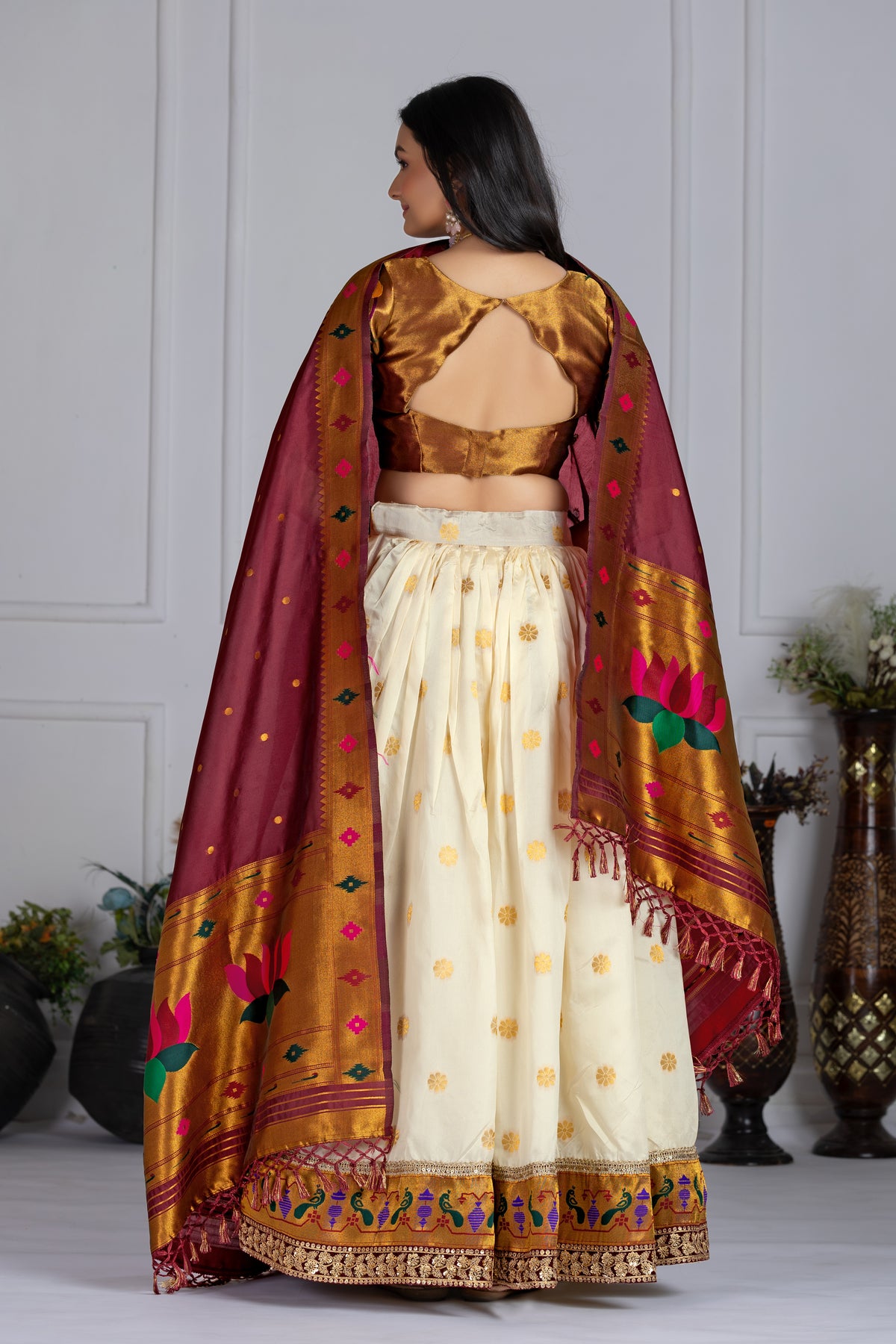 Off White Color Jacquard Silk Lehenga Choli